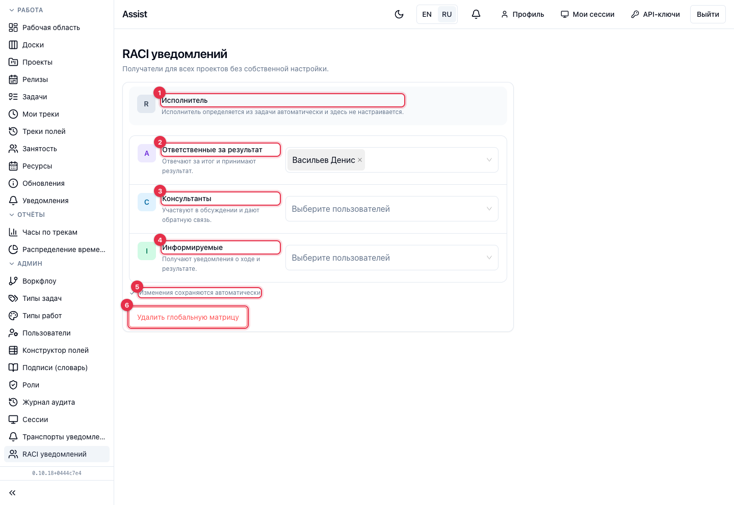 RACI уведомлений