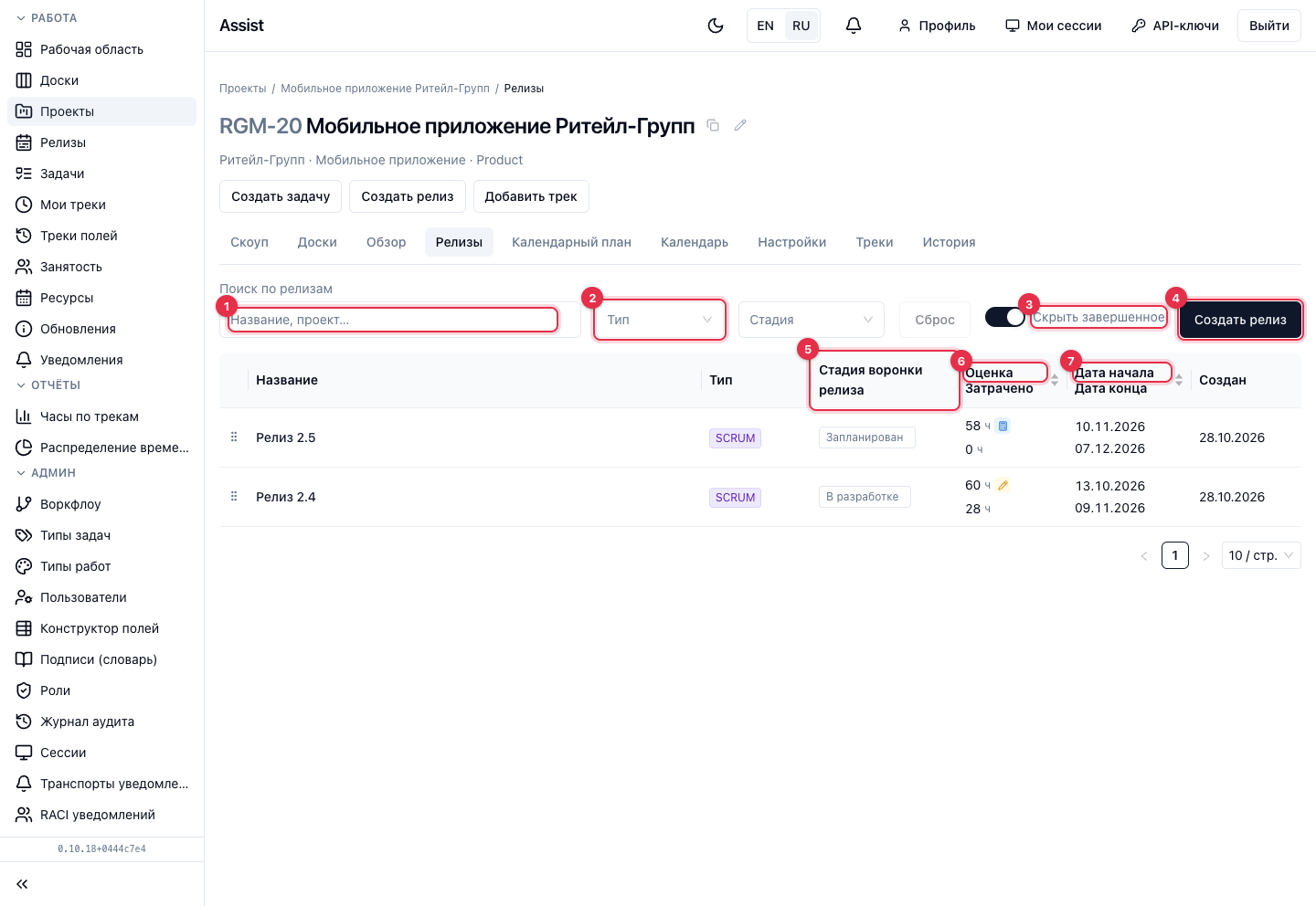 Релизы проекта