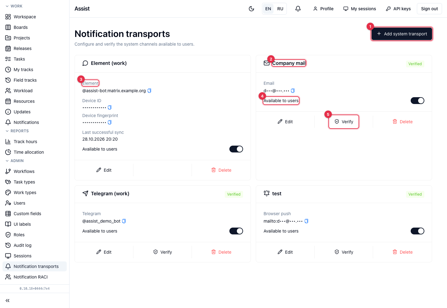 Notification transports