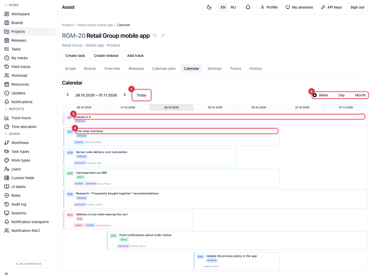 Project calendar